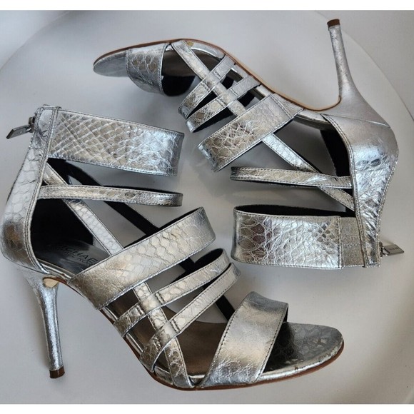 MICHAEL MICHAEL KORS Women's Shiloh Silver Snakeskin High Heels Size 8 *GUC* - Picture 1 of 6